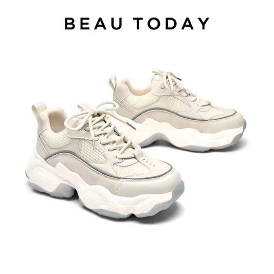 Women's Chunky Leather and Mesh Trainers