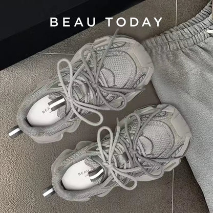 Women's Chunky Mesh and Leather Trainers