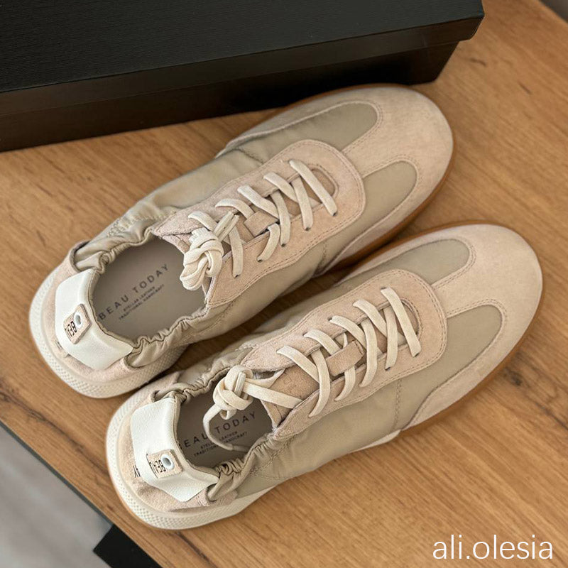 Women's Suede Patchwork Trainers with Flat Sole