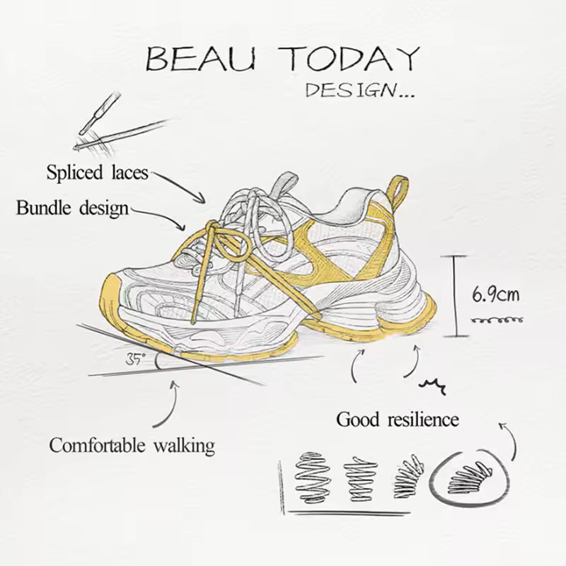 Women's Chunky Mesh and Leather Trainers