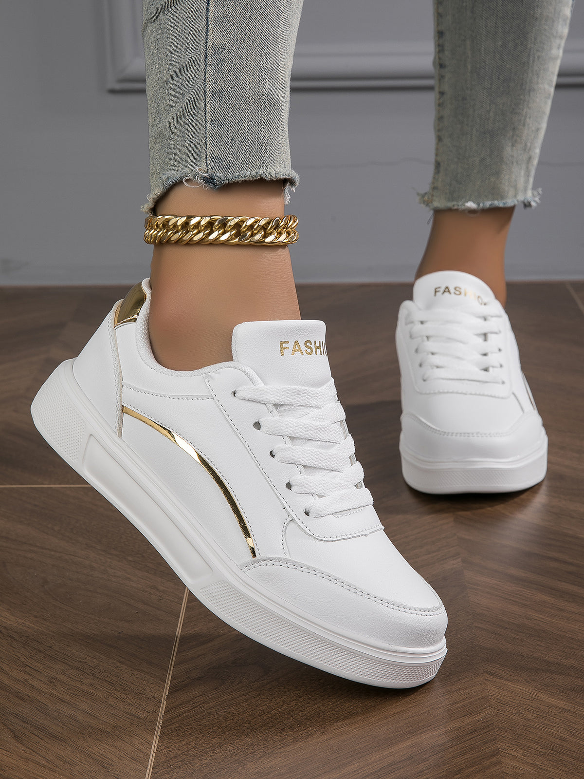 Women's White Platform Court Trainers