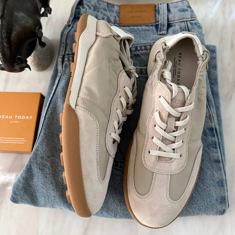Women's Suede Patchwork Trainers with Flat Sole