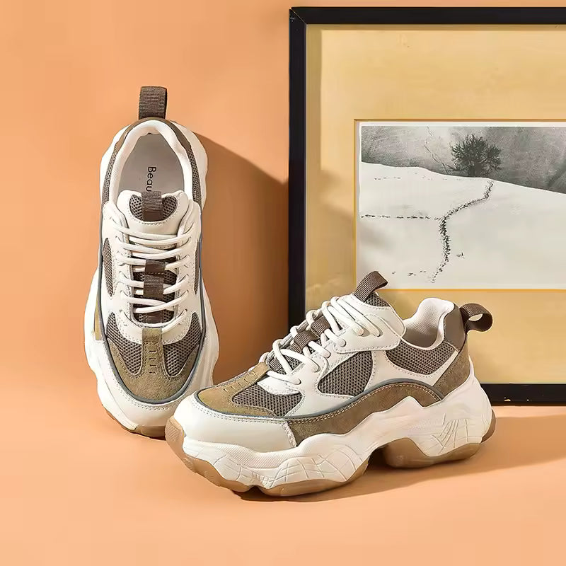 Women's Chunky Leather and Mesh Trainers