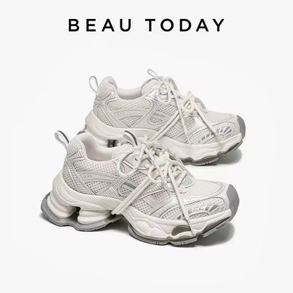 Women's Chunky Mesh and Leather Trainers