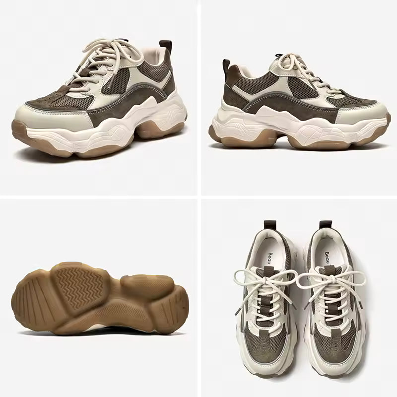 Women's Chunky Leather and Mesh Trainers