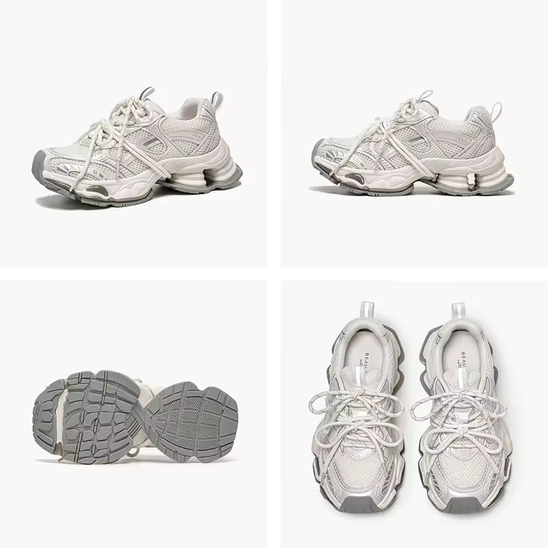 Women's Chunky Mesh and Leather Trainers