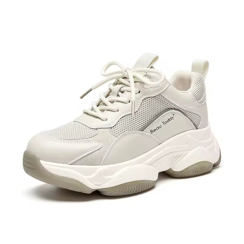 Women's Chunky Leather and Mesh Trainers