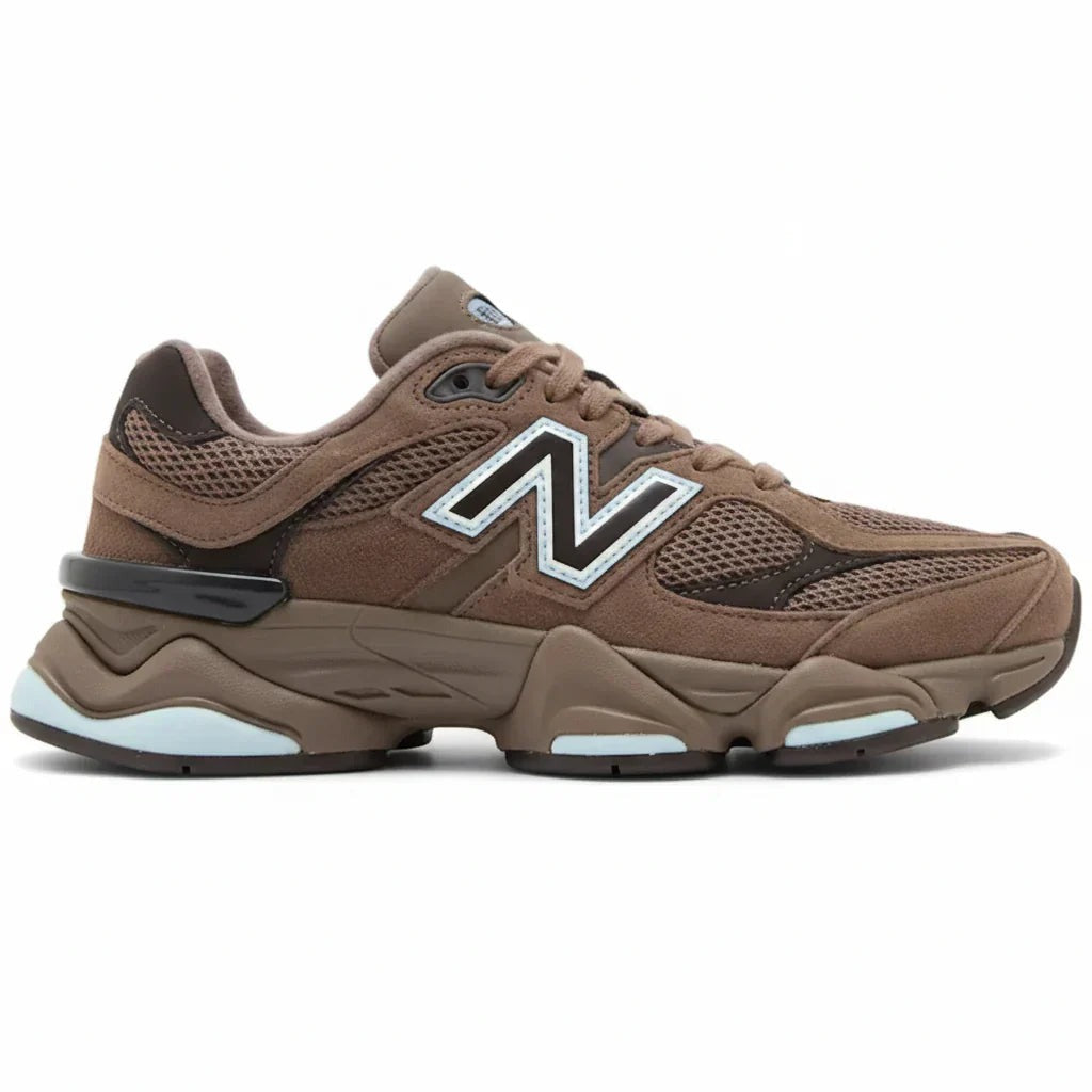 Unisex Chunky Suede Trainers in brown, ice blue – side view