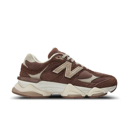 Unisex Chunky Suede Trainers in rust brown, cream – side view