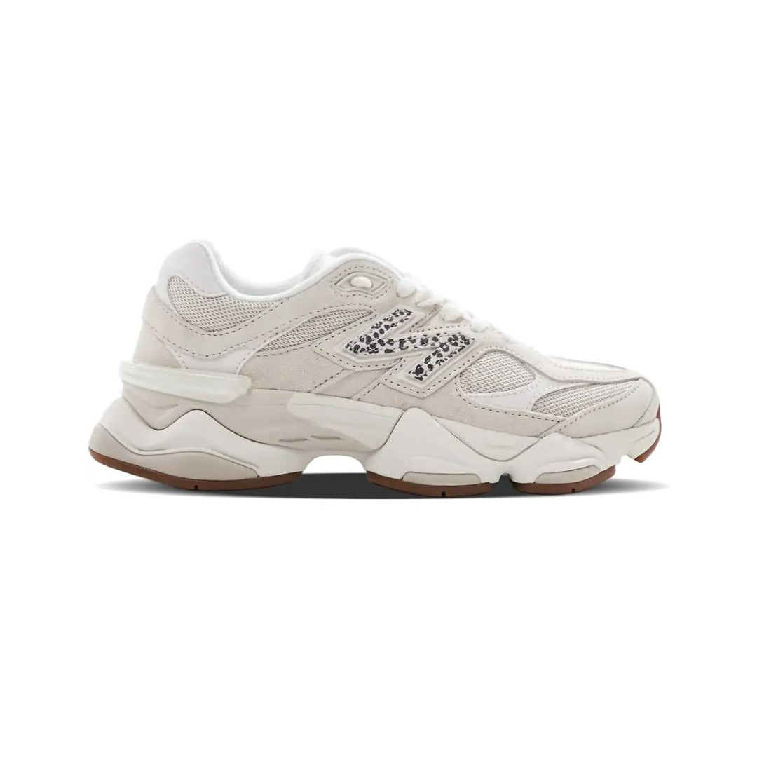 Unisex Chunky Trainers in off-white, beige, leopard print – side view
