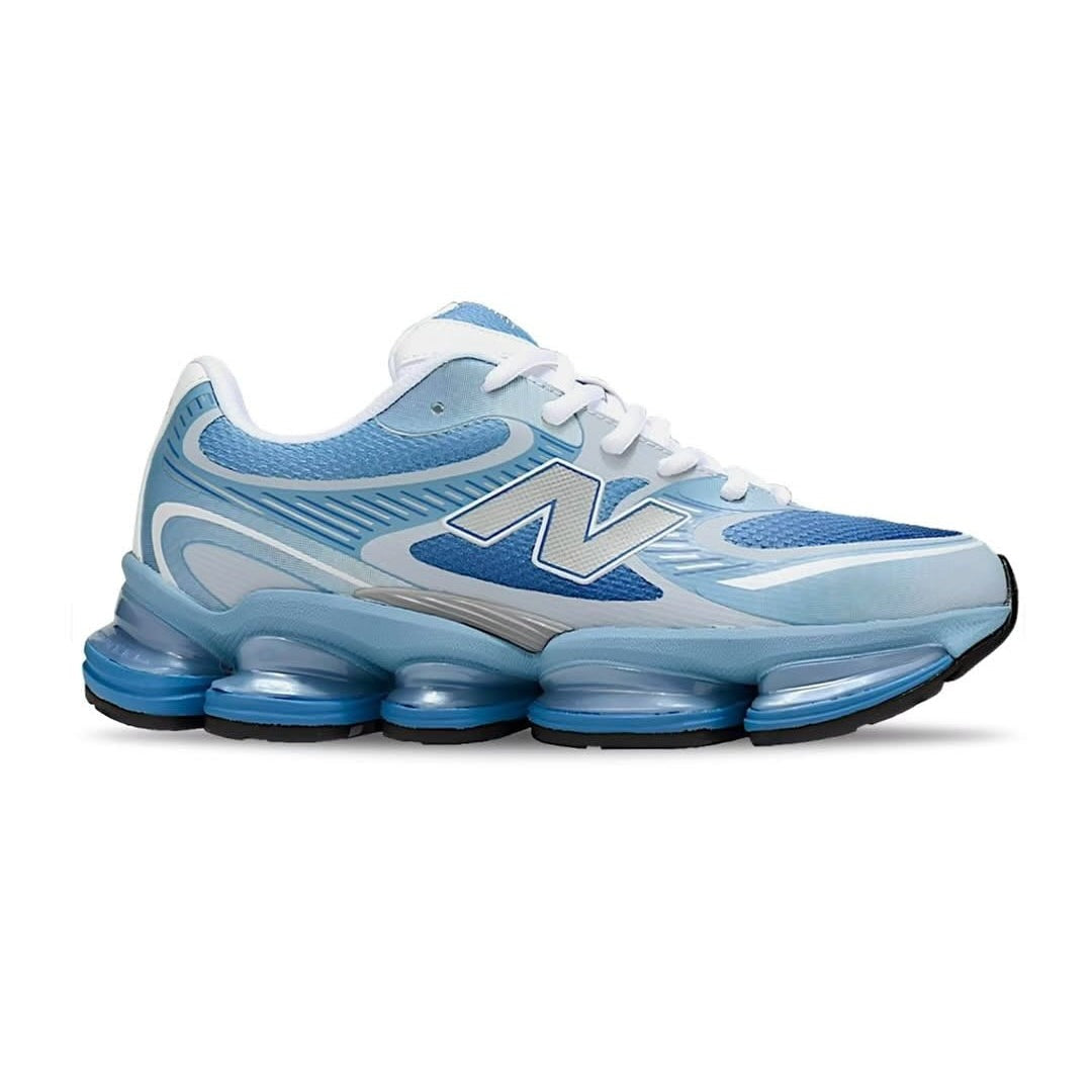 Unisex Retro Running Trainers in powder blue, white – side view