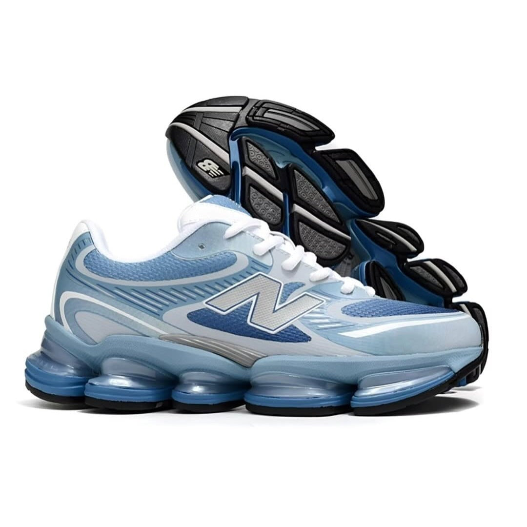 Unisex Retro Running Trainers in powder blue, white – view 2